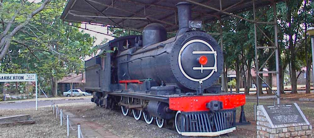 Vintage Steam Locomotive at Entrance to Shopping Mall