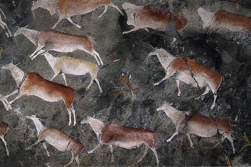 rock painting of antelope herd